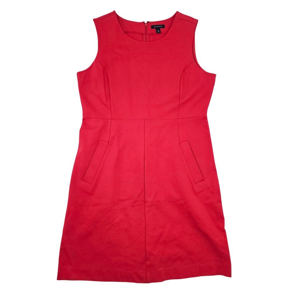 Lands End Red Sleeveless Ponte Shift Dress Womens 16 Round Neck Pockets 474447